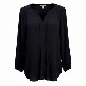 Velvet By Graham & Spencer Black Pin Tuck Button Long Sleeve Blouse Size Medium